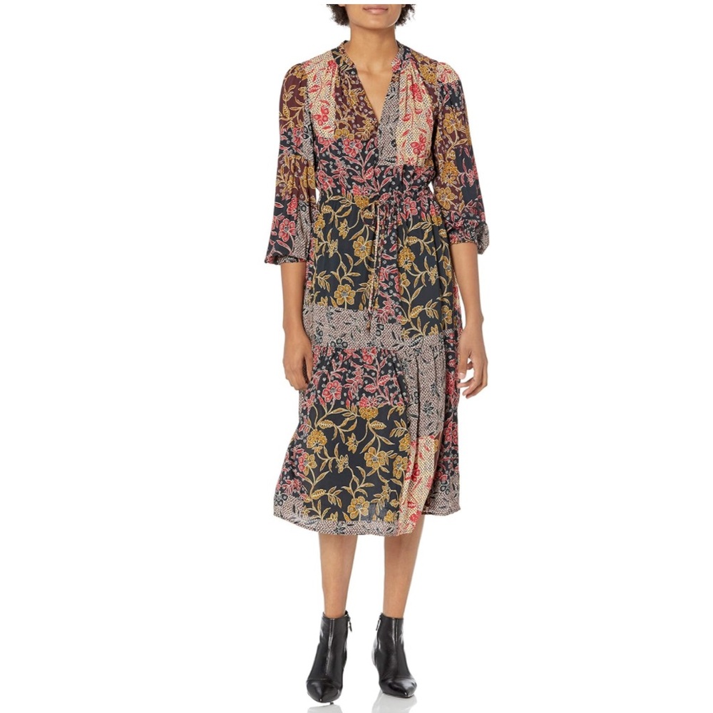 Anthropologie Velvet by Graham & Spencer Tweetie Printed Midi Patch Shirtdress